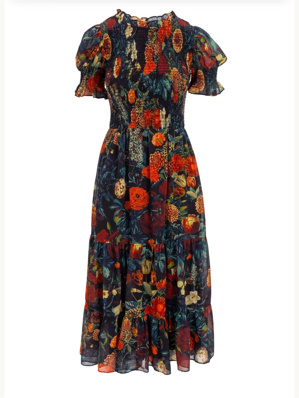 IVY CITY CO NWT Cordelia Dress in Moody Floral Womens L Black Orange- Size L